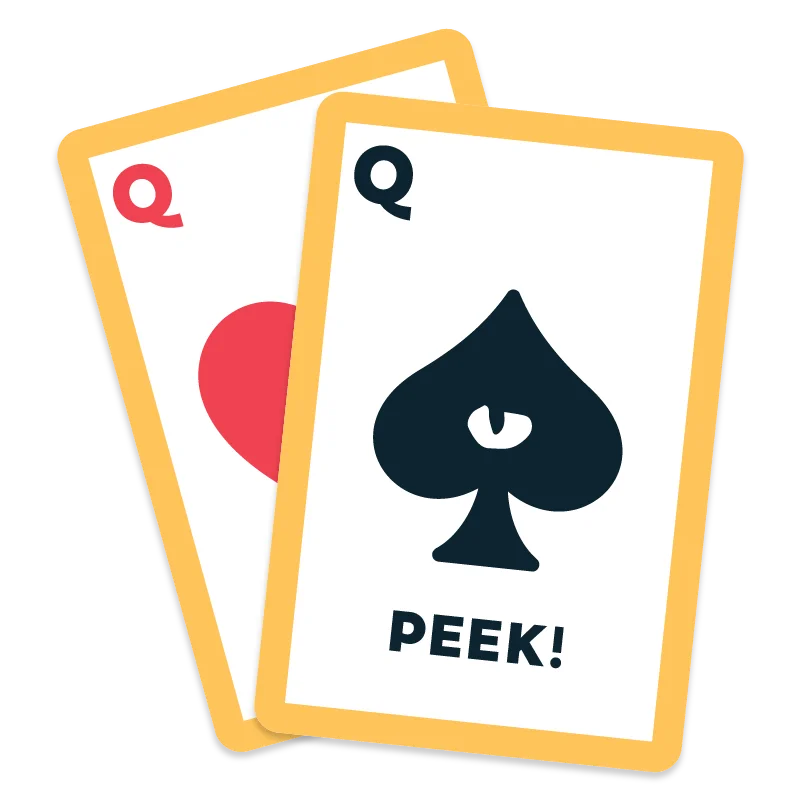 Two of your four cards turned face up to memorise